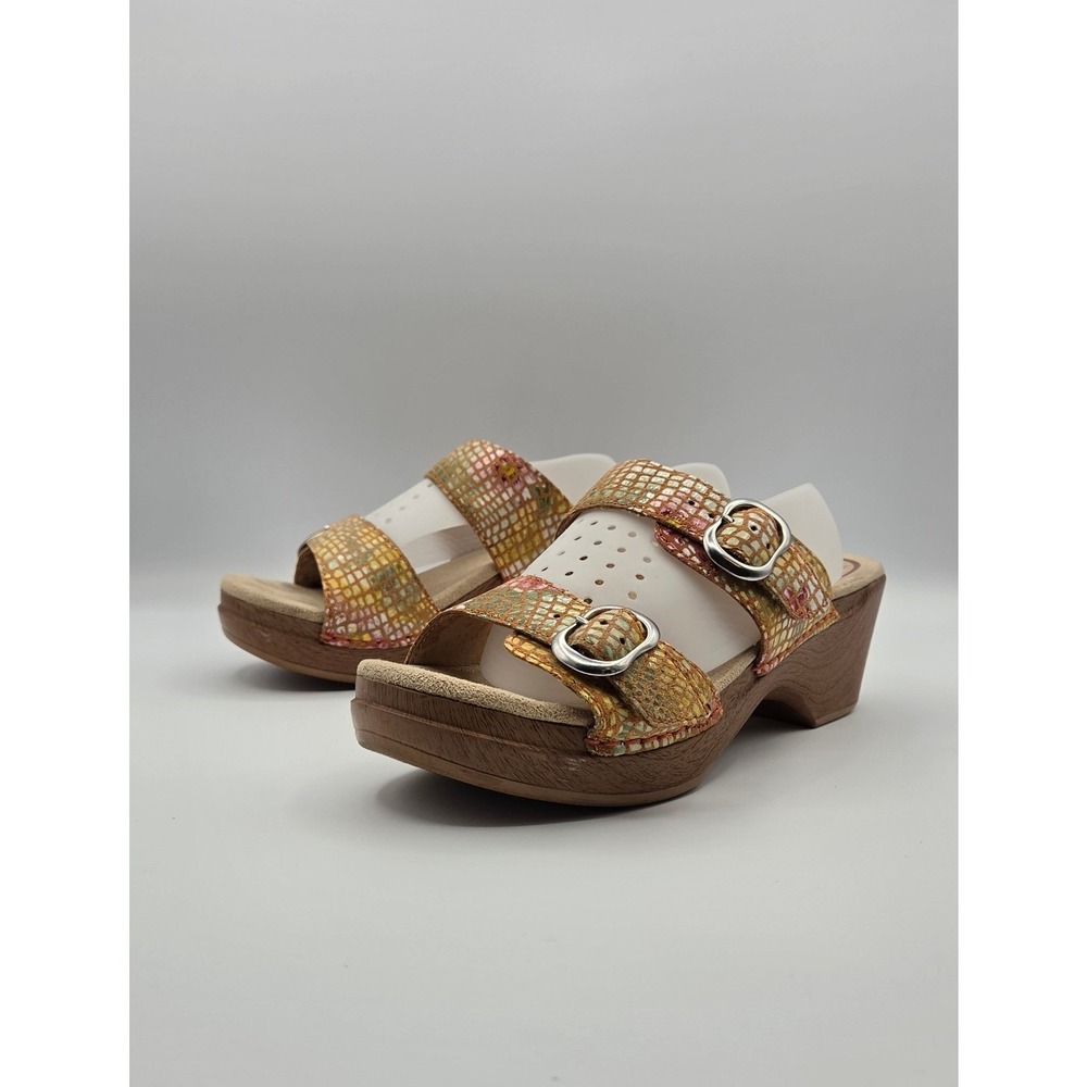 Dansko Sophie Women Sandals 37 Multicolor Stained Glass Leather Wedge Slides